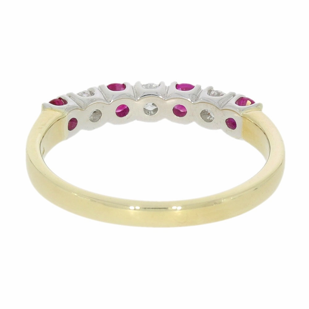 9ct Yellow Gold 0.21ct Diamond & Ruby Half Eternity Ring