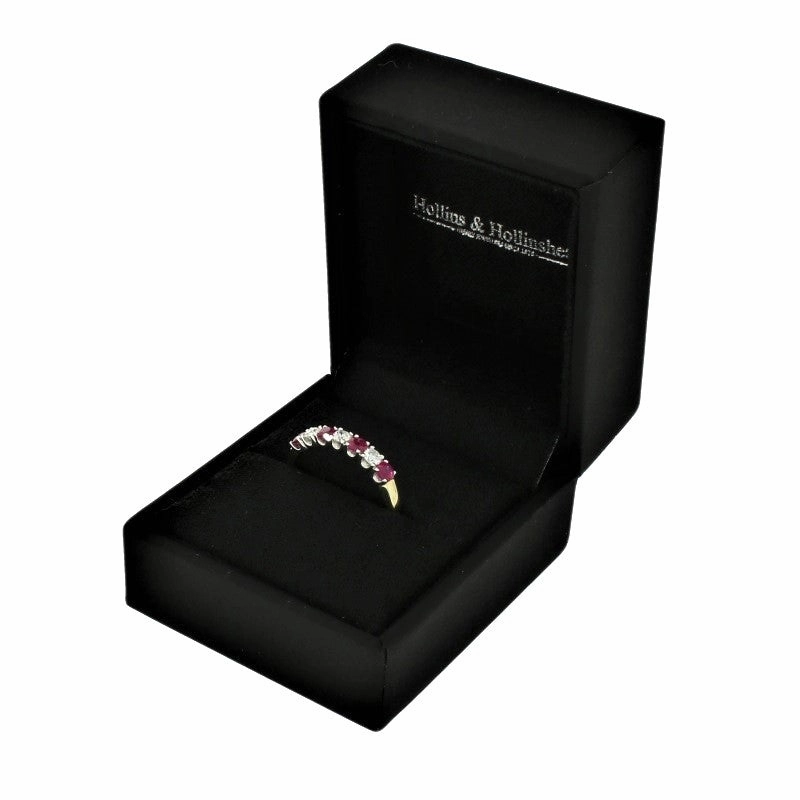 9ct Yellow Gold 0.21ct Diamond & Ruby Half Eternity Ring