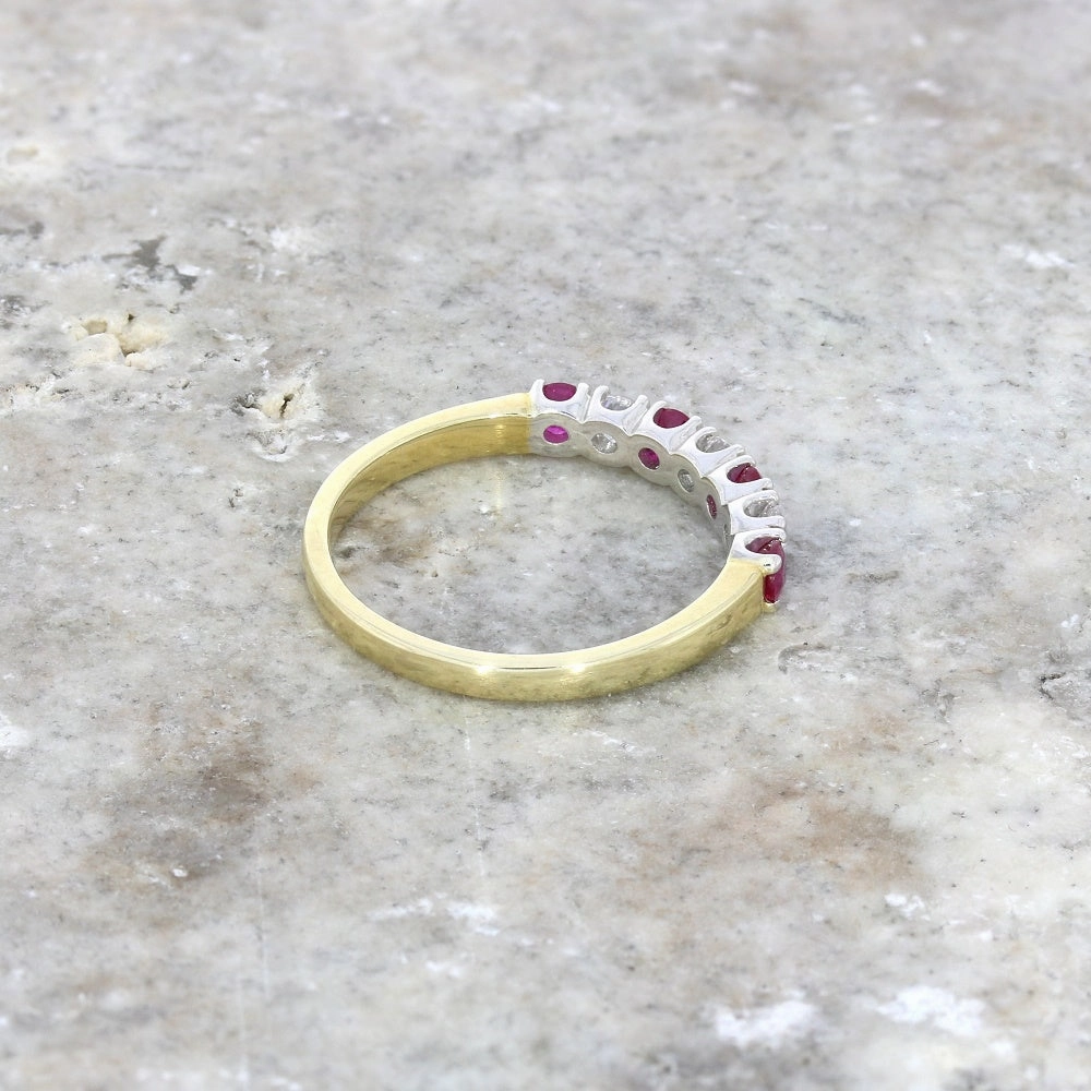 9ct Yellow Gold 0.21ct Diamond & Ruby Half Eternity Ring