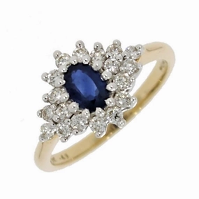 9ct Yellow Gold 0.49cts Brilliant Cut Diamond & Sapphire Cluster Ring