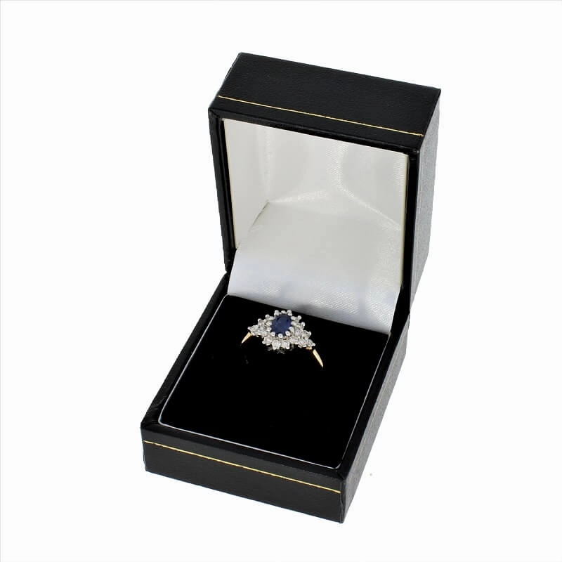 9ct Yellow Gold 0.49cts Brilliant Cut Diamond & Sapphire Cluster Ring
