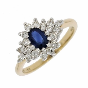 9ct Yellow Gold 0.49cts Brilliant Cut Diamond & Sapphire Cluster Ring
