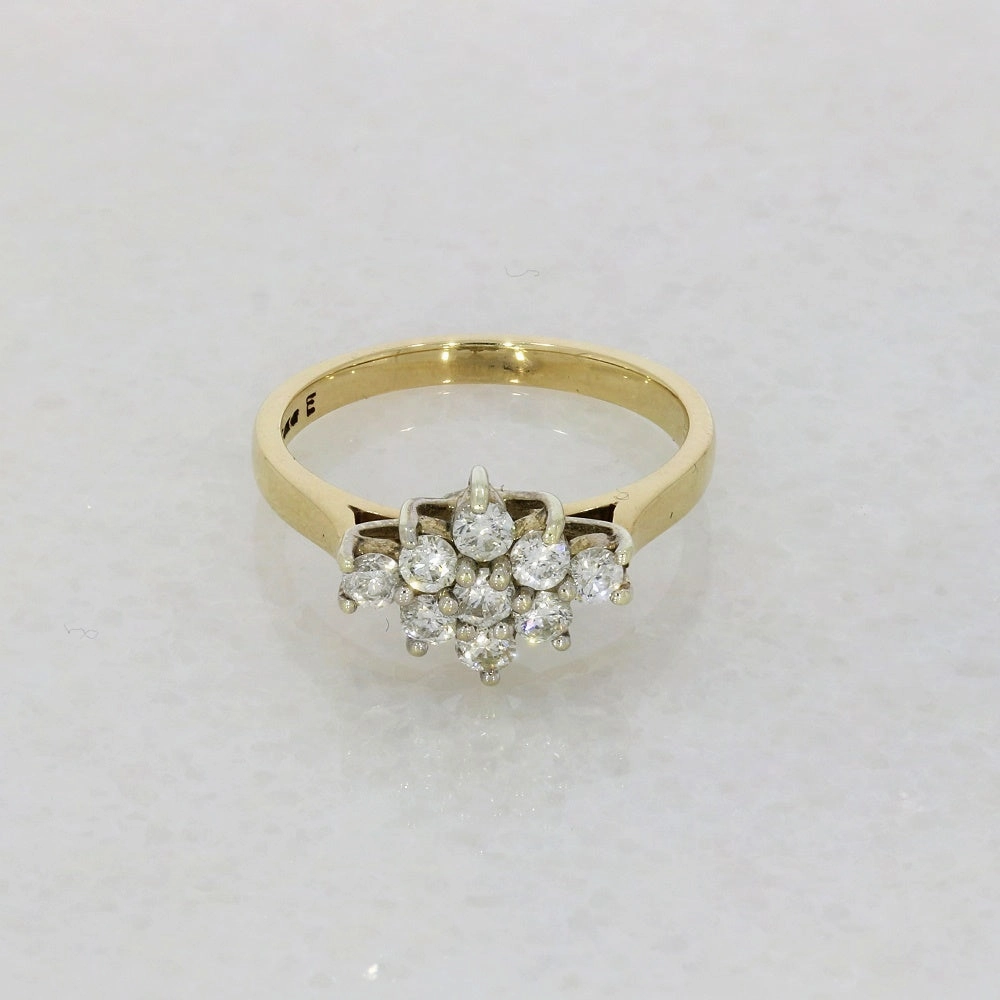 9ct Yellow Gold 0.52ct Brilliant Cut Diamond Cluster Ring