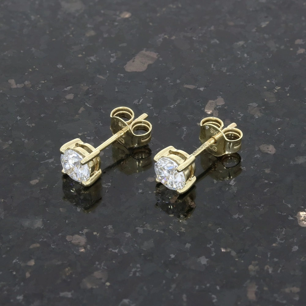 9ct Yellow Gold 1.05cts Lab Created Brilliant Cut Diamond Solitaire Stud Earrings