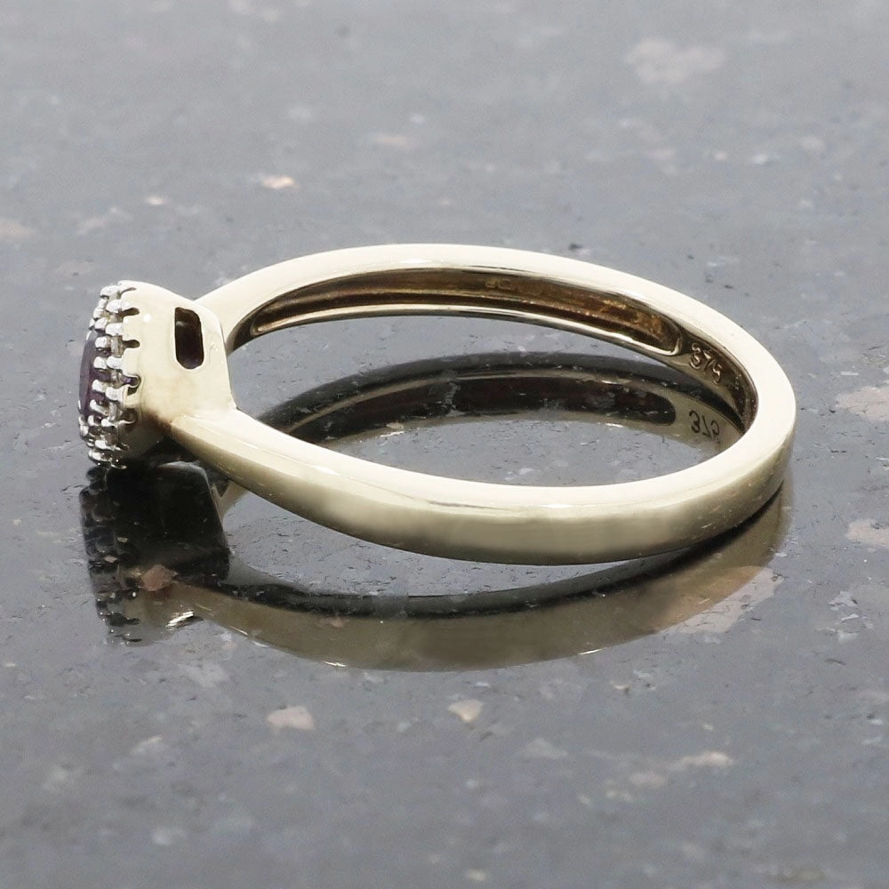 9ct Yellow Gold Amethyst and Diamond Cluster Ring
