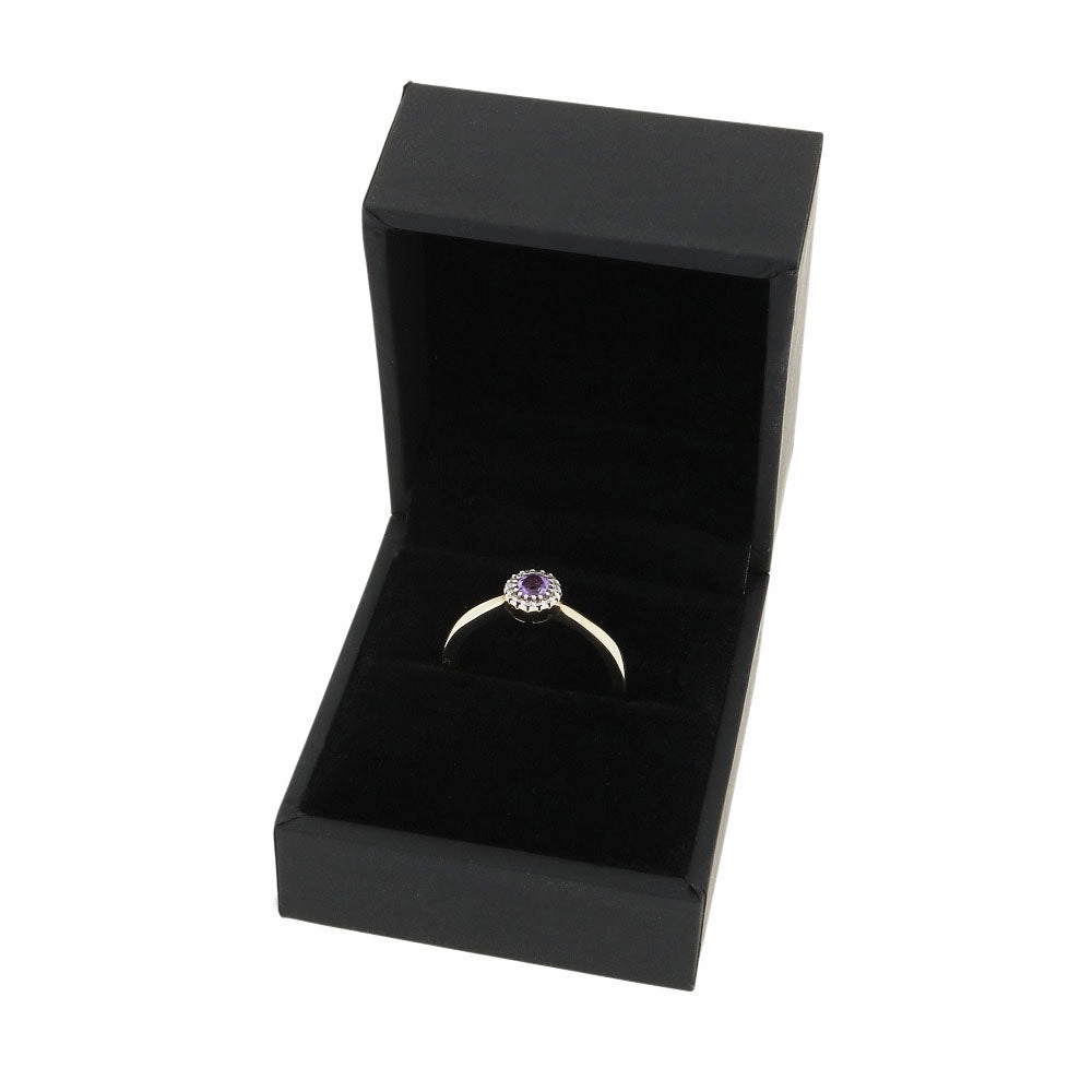 9ct Yellow Gold Amethyst and Diamond Cluster Ring