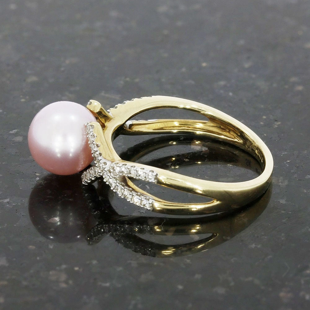 9ct Yellow Gold Cultured Pearl and Diamond Ring
