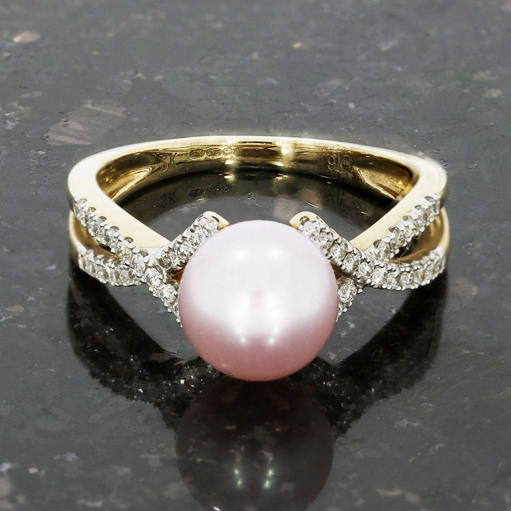 9ct Yellow Gold Cultured Pearl and Diamond Ring