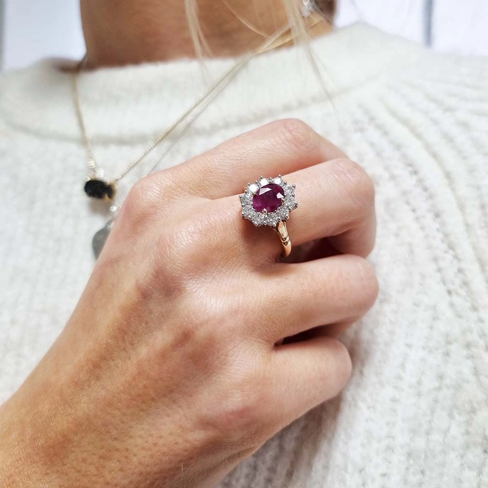 9ct Yellow Gold Ruby and 1.00ct Diamond Cluster Ring