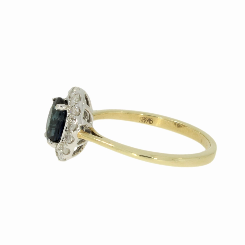 9ct Yellow Gold Sapphire & Diamond 0.30cts Cluster Ring