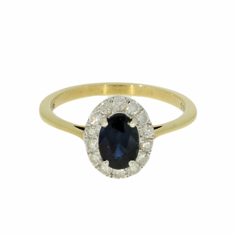 9ct Yellow Gold Sapphire & Diamond 0.30cts Cluster Ring