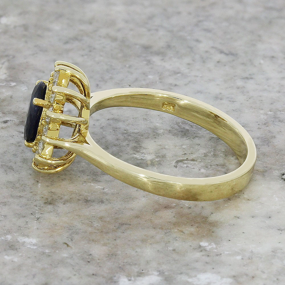 9ct Yellow Gold Sapphire & Diamond Cluster Ring