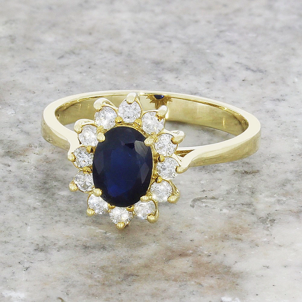 9ct Yellow Gold Sapphire & Diamond Cluster Ring