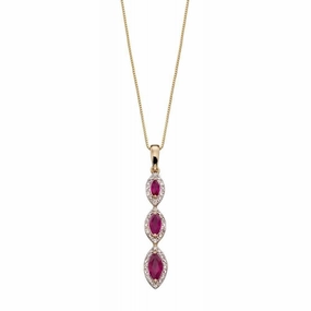 9ct Yellow Gold Triple Drop Ruby and Diamond Pendant GP2163R