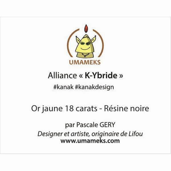 Alliance ruban en or jaune : largeur 5 mm motifs K-YBRIDE