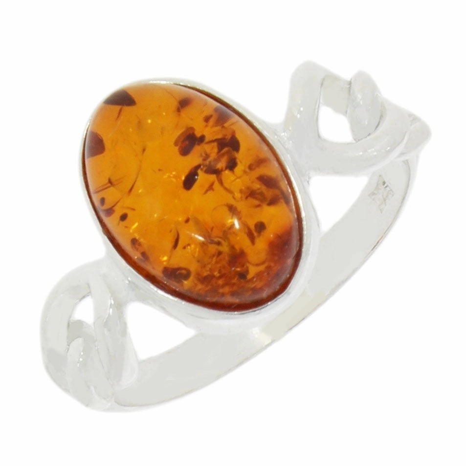 Amber Sterling Silver Ladies Ring
