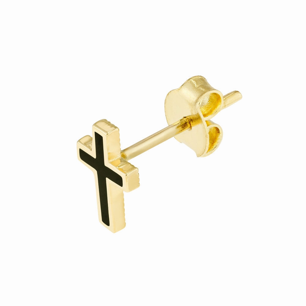 Black Enamel Cross Stud Earrings