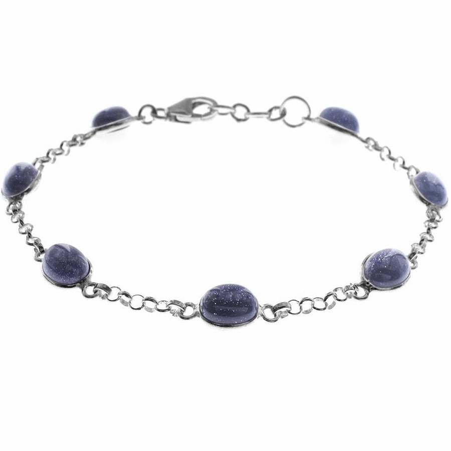 Blue Goldstone Sterling Silver Oval Link Bracelet