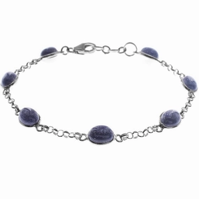 Blue Goldstone Sterling Silver Oval Link Bracelet