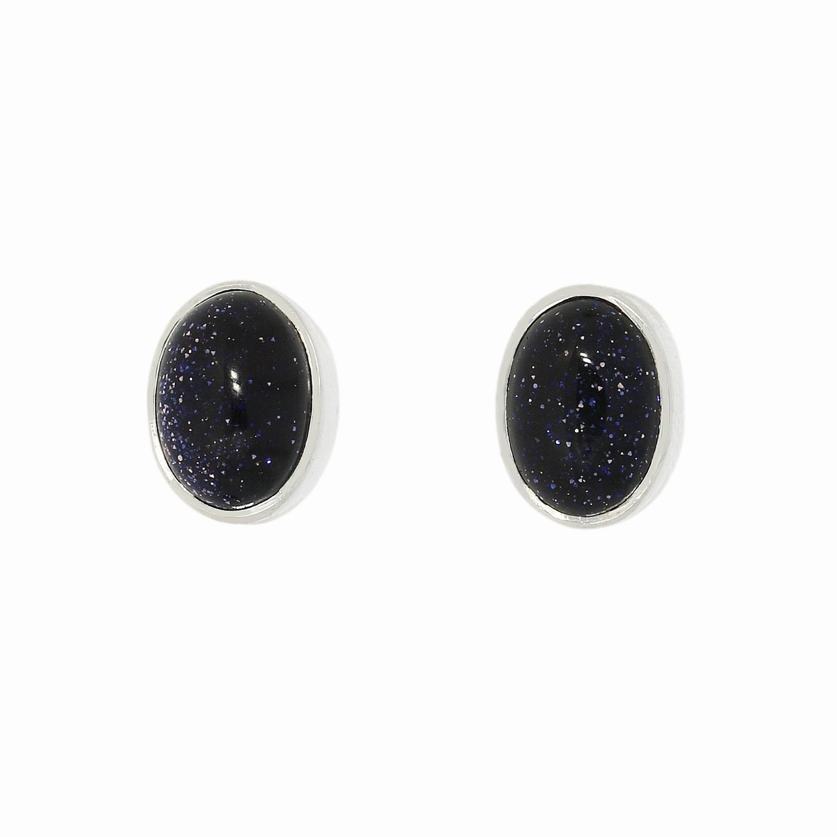 Blue Goldstone Sterling Silver Oval Stud Earrings