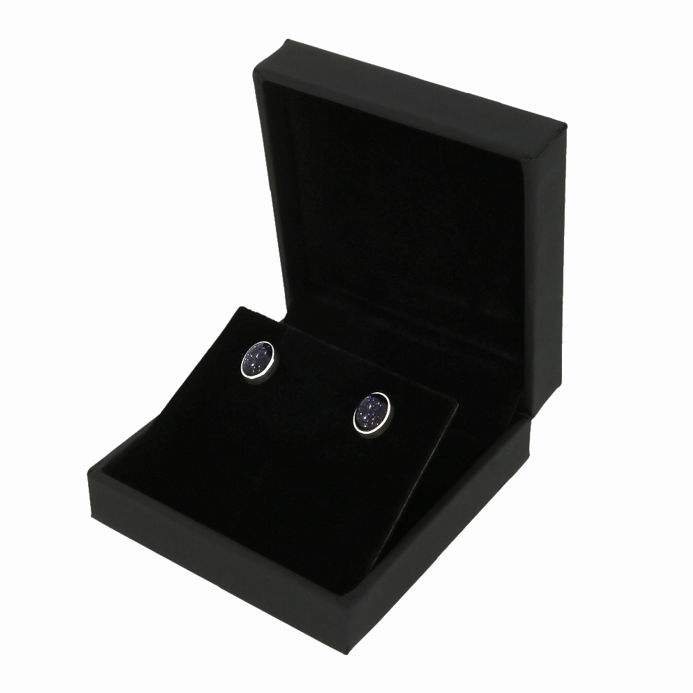 Blue Goldstone Sterling Silver Oval Stud Earrings