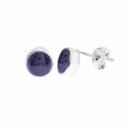 Blue Goldstone Sterling Silver Round Stud Earrings
