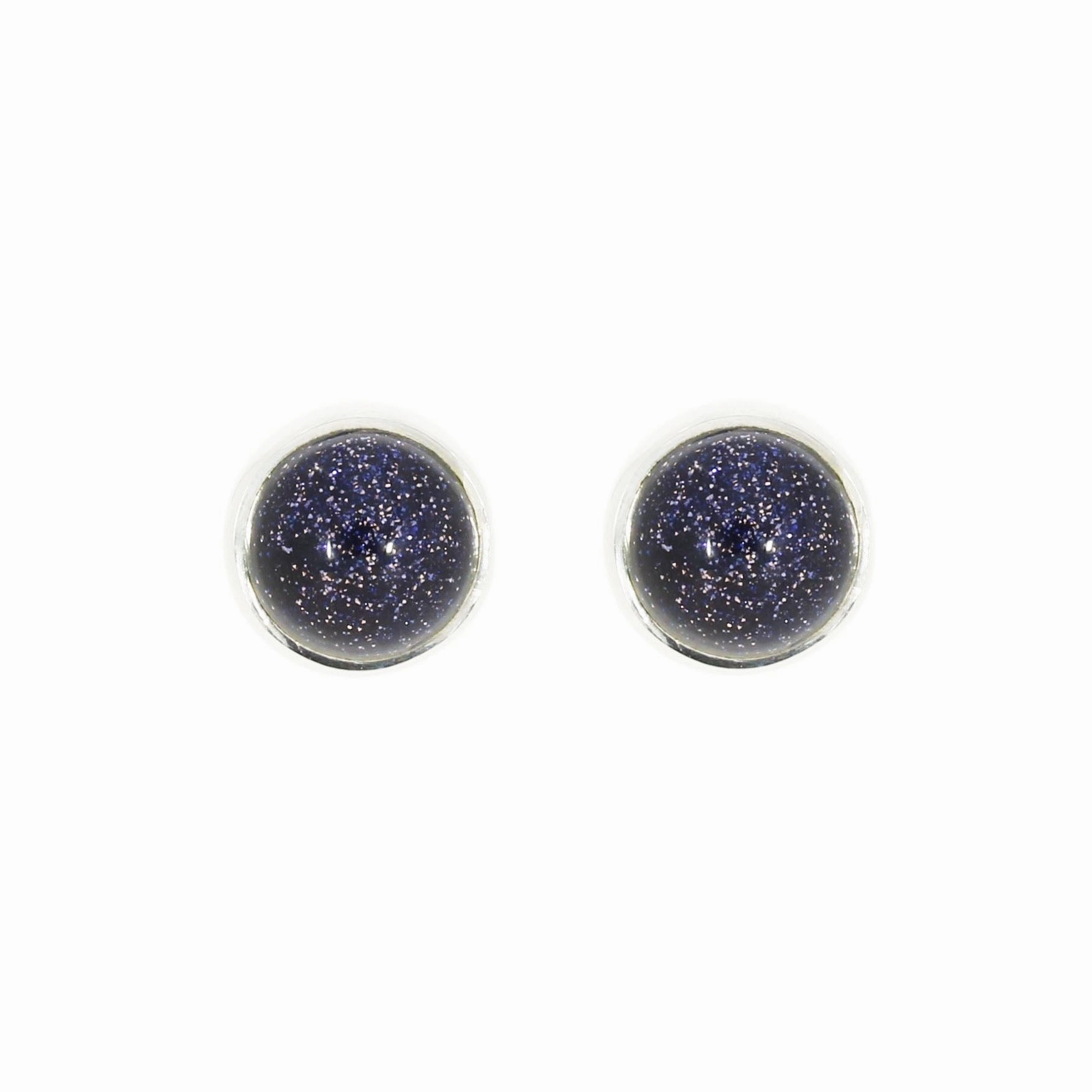 Blue Goldstone Sterling Silver Round Stud Earrings