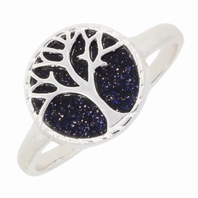 Blue Goldstone Sterling Silver Tree of Life Ring