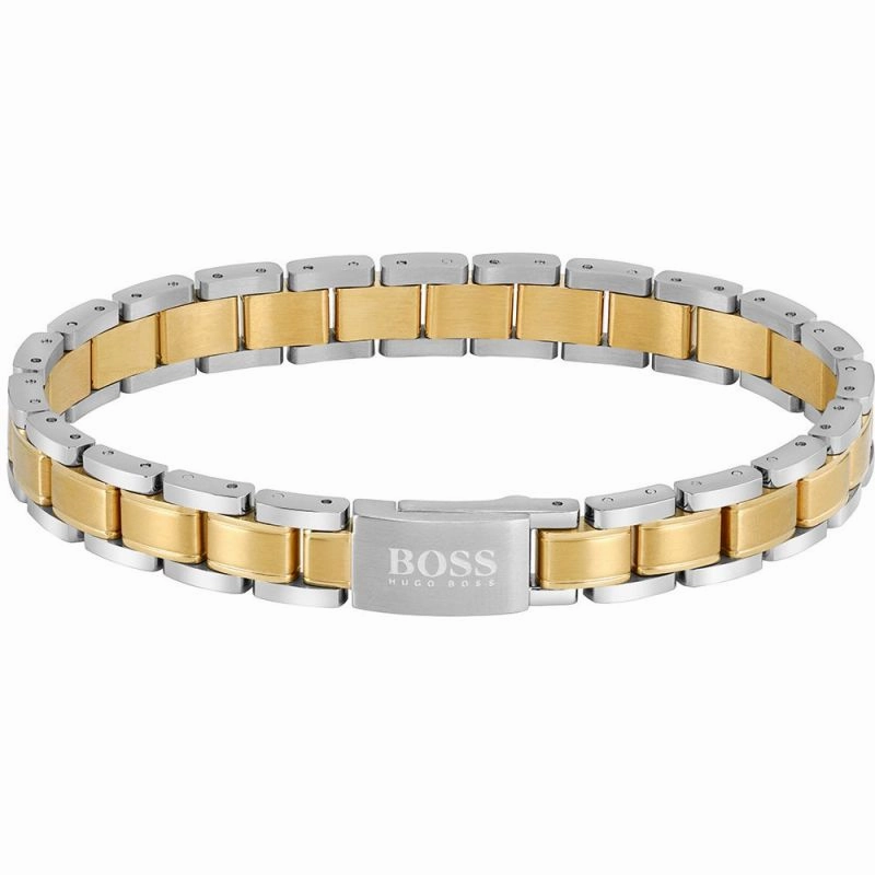Boss Jewellery Gold Plated and Stainless Steel Mens Link Bracelet 1580195