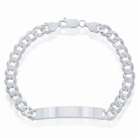 Classic Men's Bracelet - Sterling Silver 7mm Pave Curb Chain ID | S-5125
