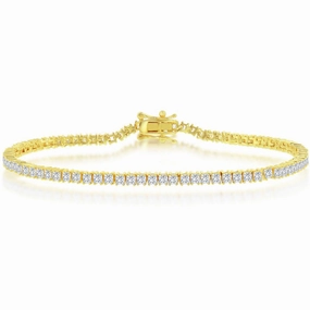 Classic Women's Bracelet - Gold Plated 3mm Princess-Cut White CZ Tennis | T-7906-GP