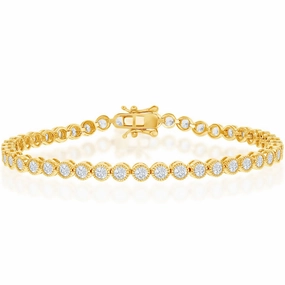 Classic Women's Bracelet - Gold Plated 4mm Round White Bezel CZ Tennis | T-7870-GP