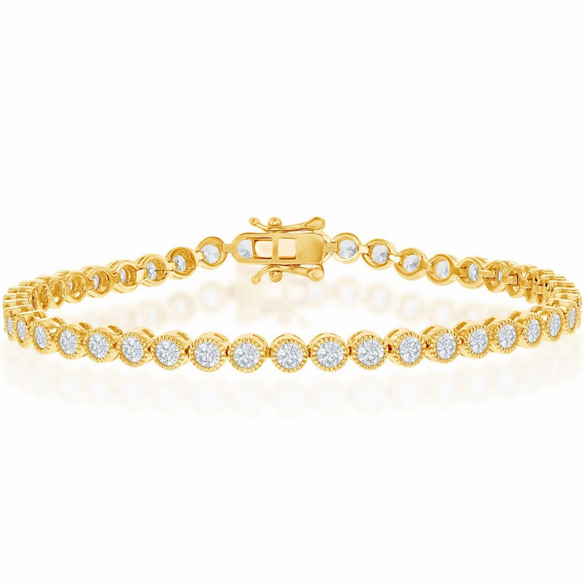 Classic Women's Bracelet - Gold Plated 4mm Round White Bezel CZ Tennis | T-7870-GP