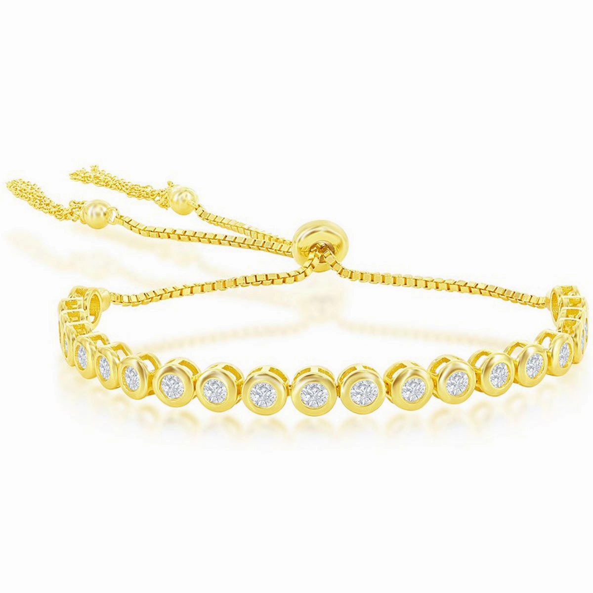 Classic Women's Bracelet - Gold Plated 5mm Tennis Bezel-Set CZ Tassel | T-8059-GP