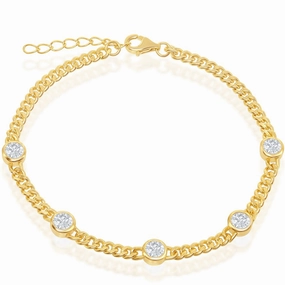 Classic Women's Bracelet - Gold Plated Bezel-Set CZ by the Yard Curb Chain | T-7855