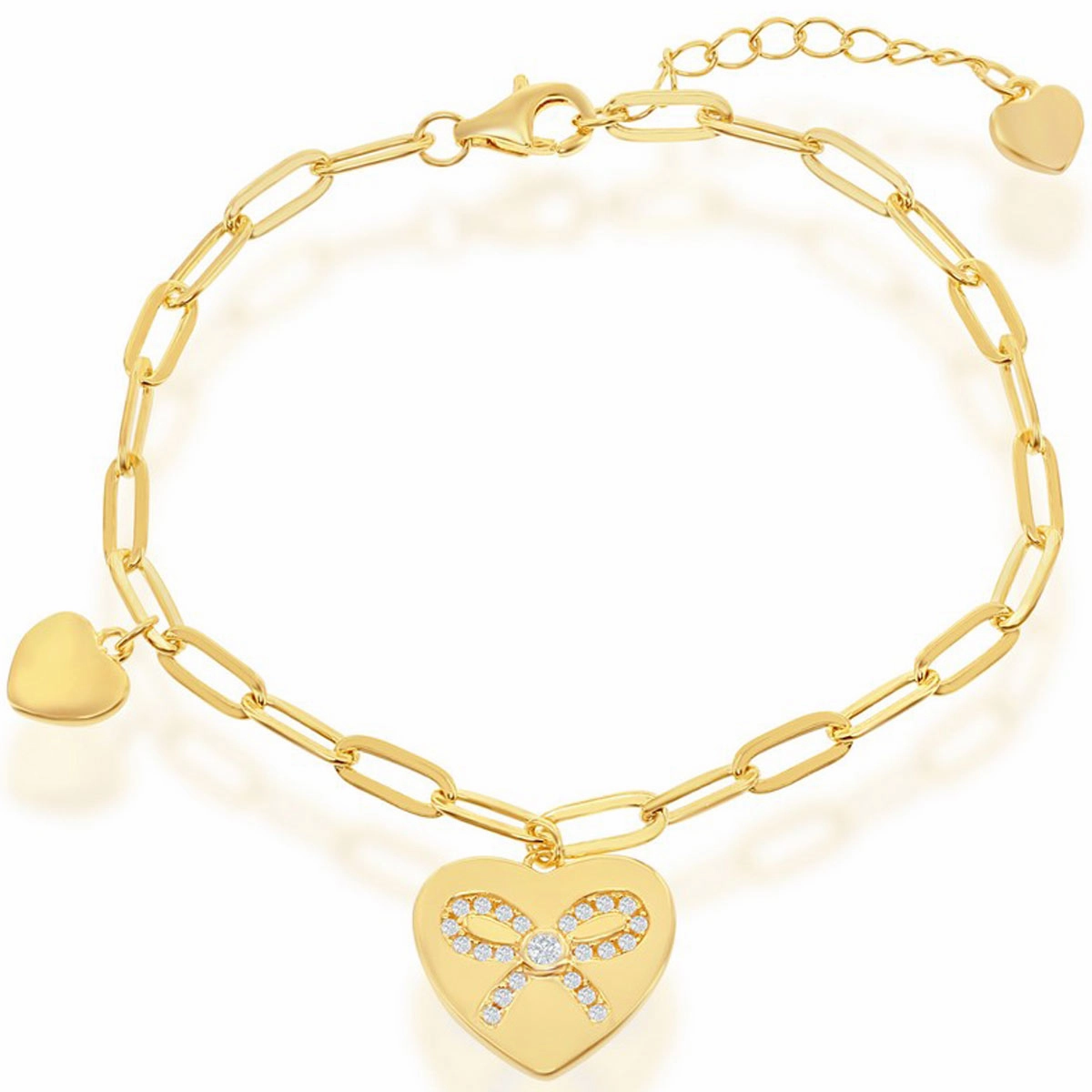 Classic Women's Bracelet - Gold Plated Heart with CZ Ribbon Paperclip | T-7888-GP