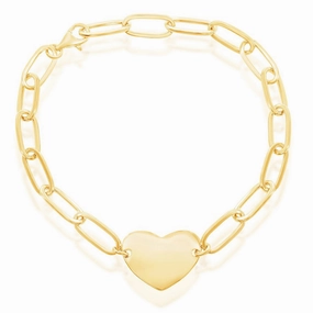 Classic Women's Bracelet - Gold Plated Sterling Polished Heart Paperclip | S-5127-GP