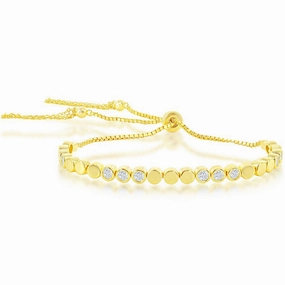 Classic Women's Bracelet - Gold Tone Polished and CZ Bolo Tennis Tassel | T-8060-GP