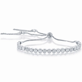 Classic Women's Bracelet - Polished and CZ Tennis Adjustable Bolo Tassel | T-8060