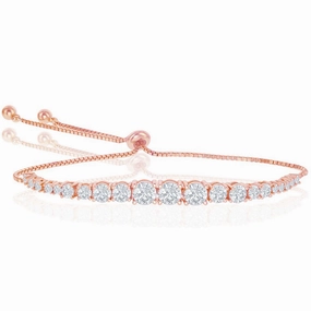 Classic Women's Bracelet - Rose Gold Round Graduating CZ Bolo Tennis | T-7699-RG