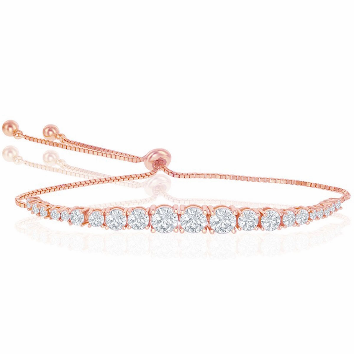 Classic Women's Bracelet - Rose Gold Round Graduating CZ Bolo Tennis | T-7699-RG