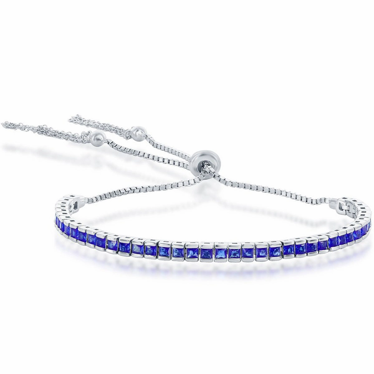 Classic Women's Bracelet - Silver Tennis Channel-Set Sapphire CZ Tassel | T-8058
