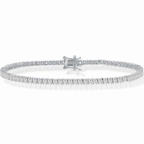 Classic Women's Bracelet - Sterling Silver 3mm Princess-Cut White CZ Tennis | T-7906