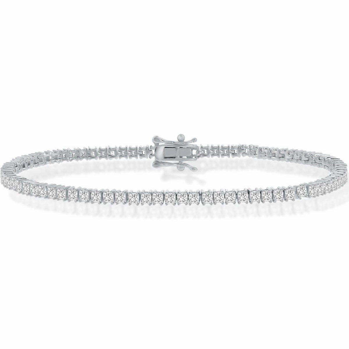 Classic Women's Bracelet - Sterling Silver 3mm Princess-Cut White CZ Tennis | T-7906