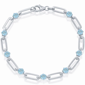 Classic Women's Bracelet - Sterling Silver 4.5mm Blue Topaz Paperclip Link | T-7993