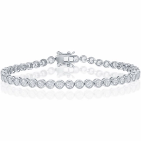 Classic Women's Bracelet - Sterling Silver 4mm Round White Bezel CZ Tennis | T-7870