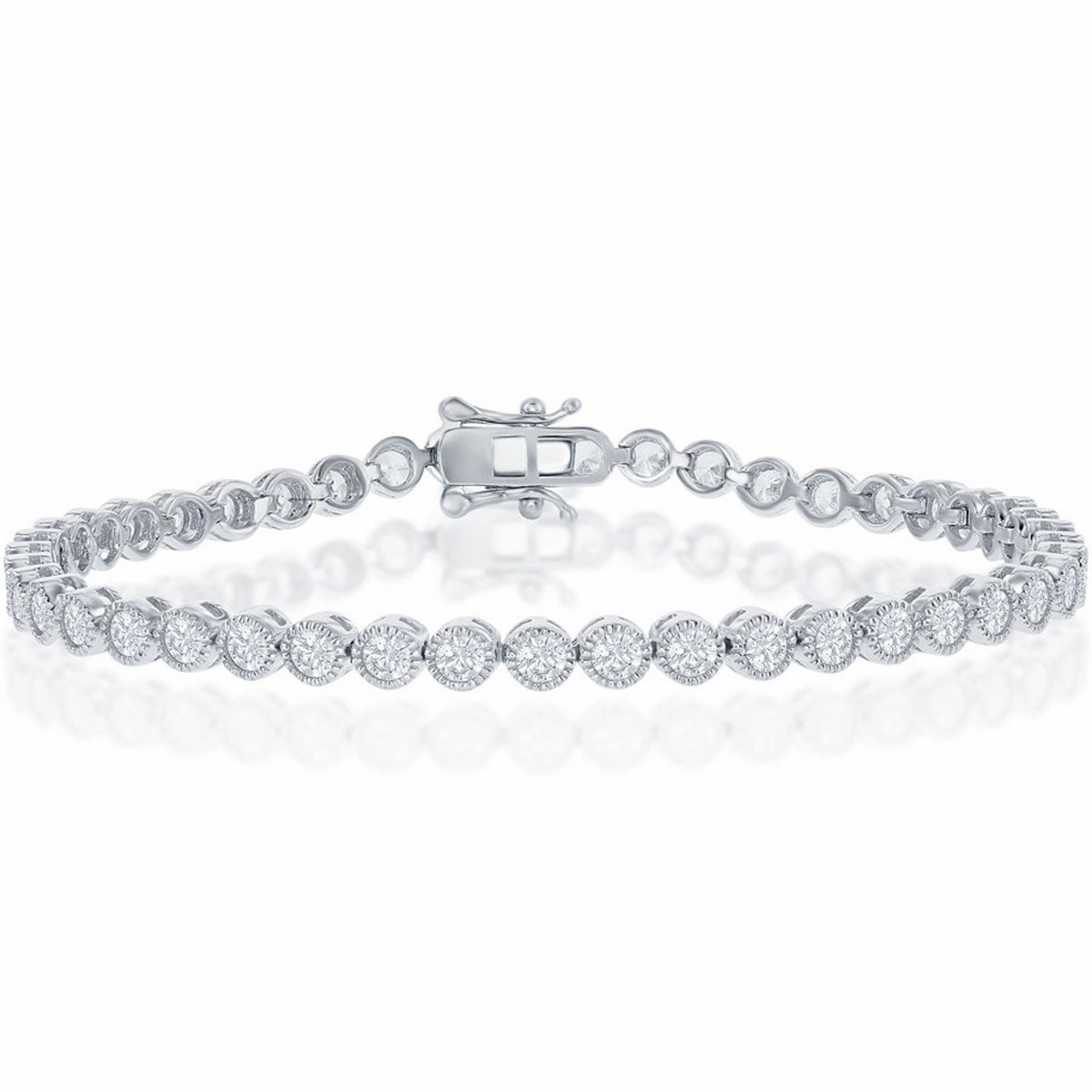 Classic Women's Bracelet - Sterling Silver 4mm Round White Bezel CZ Tennis | T-7870