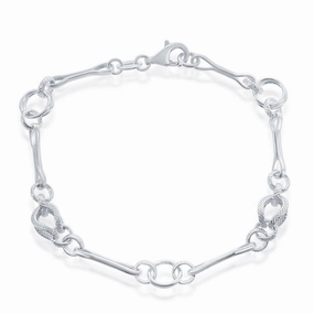 Classic Women's Bracelet - Sterling Silver Bar and Circle Link | S-4660