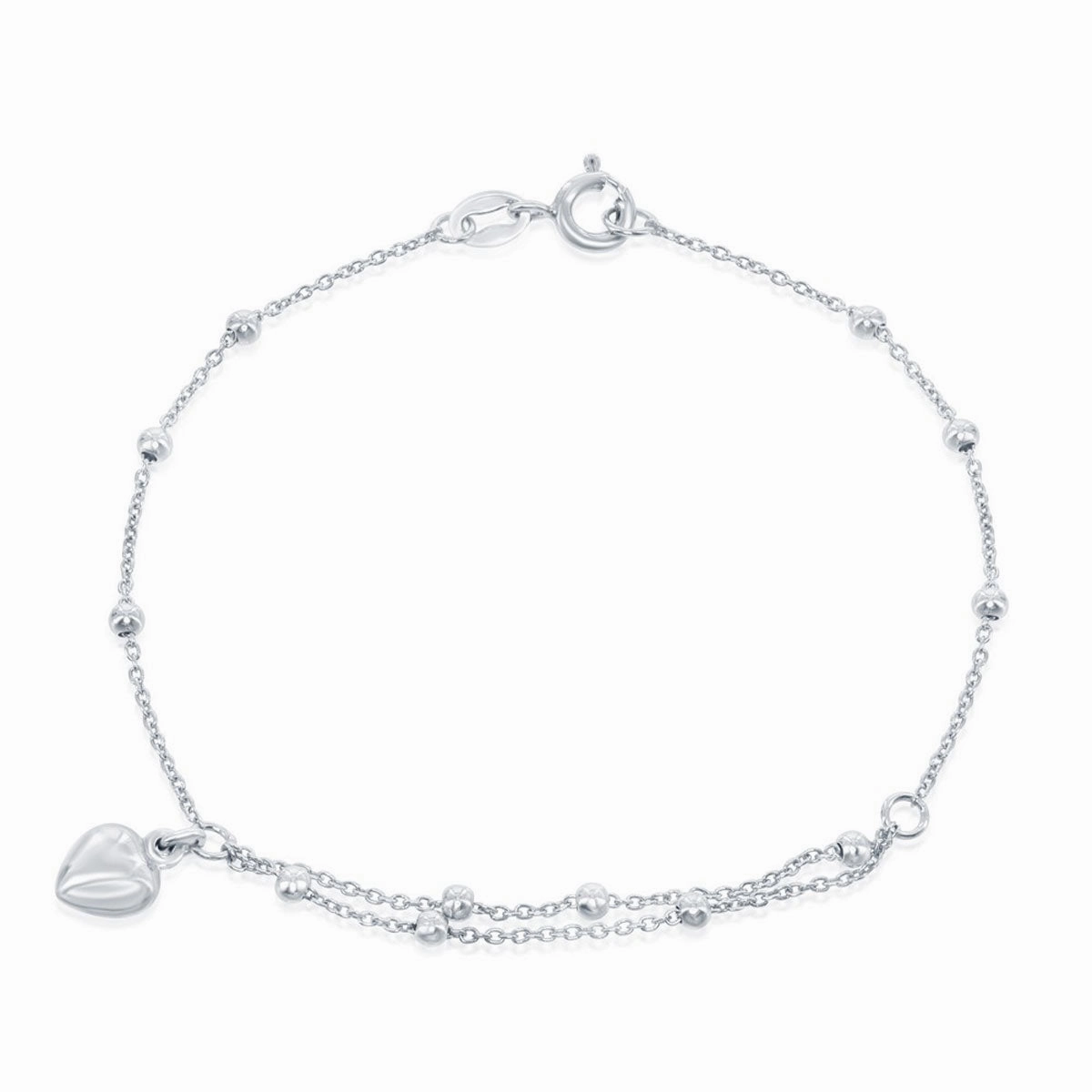 Classic Women's Bracelet - Sterling Silver Beads with Heart Charm | S-4966