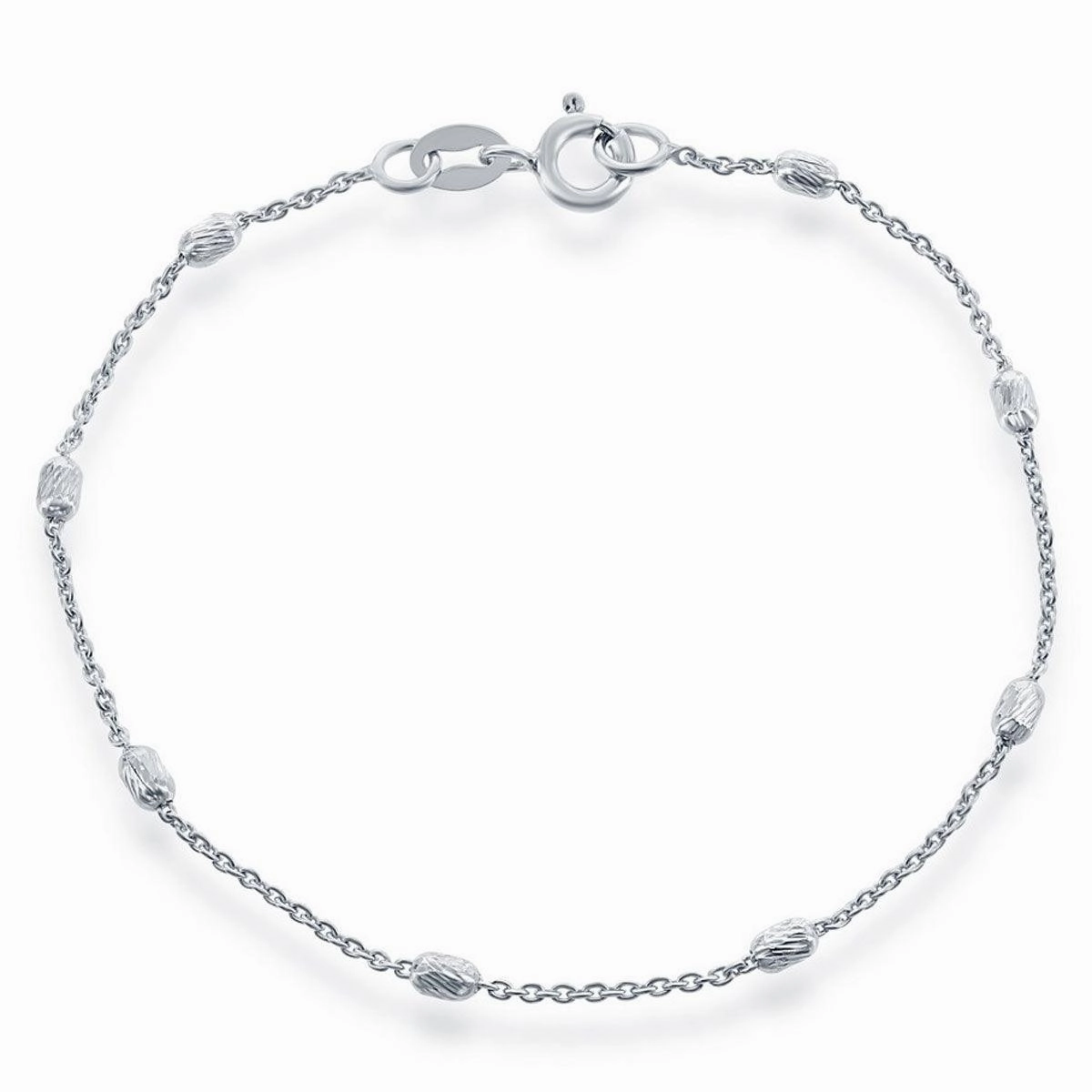 Classic Women's Bracelet - Sterling Silver Diamond Cut Oval Beads | S-4920
